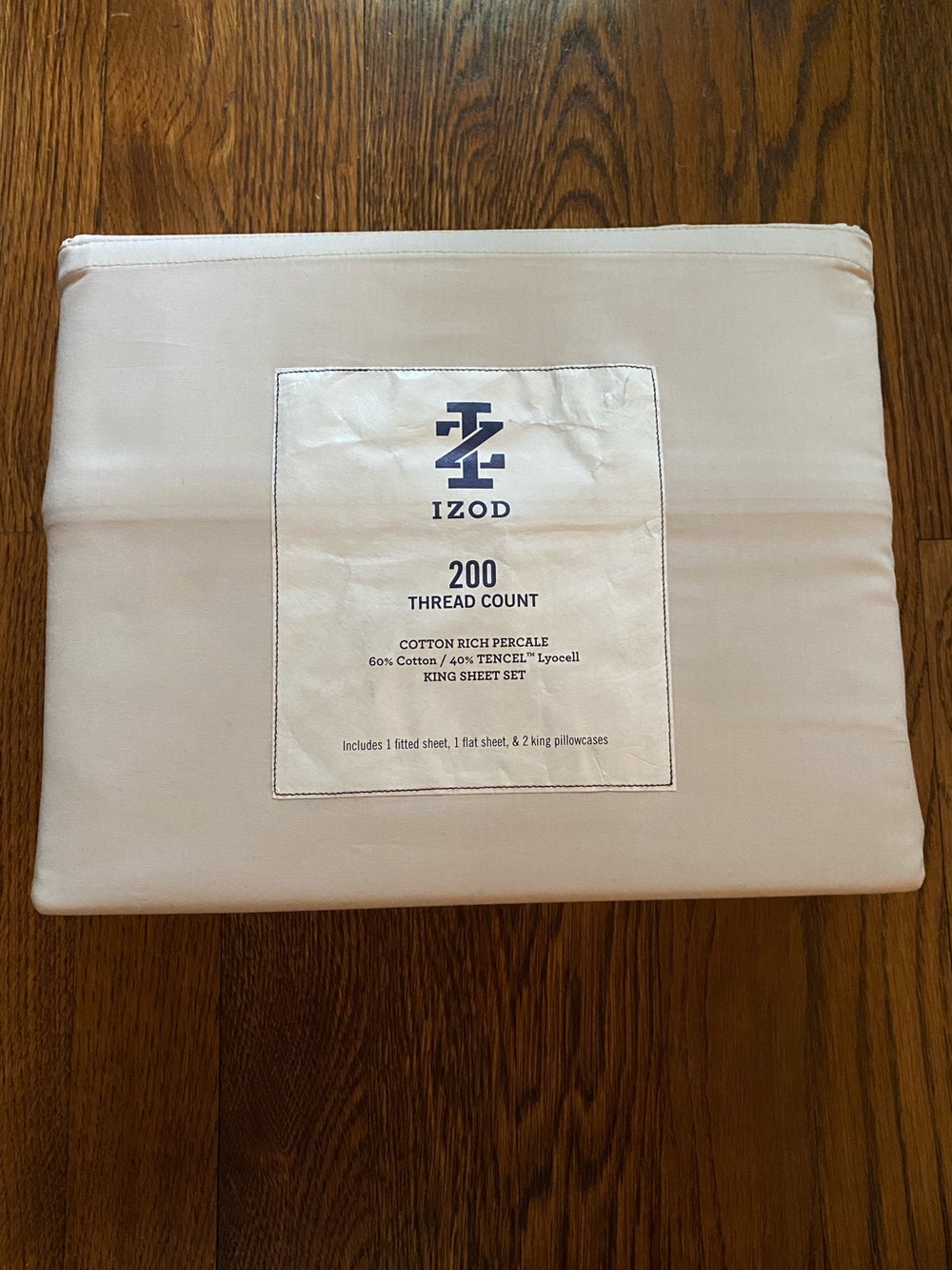 IZOD Cotton Rich Percale King Sheet Set 200 Thread Count Tab Beige Bedding